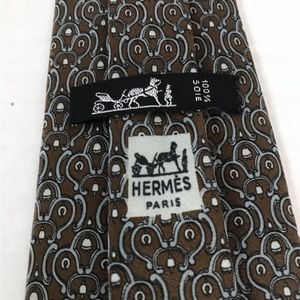 HERMES Tie Brown Luxury Silk Pattern Made in Paris